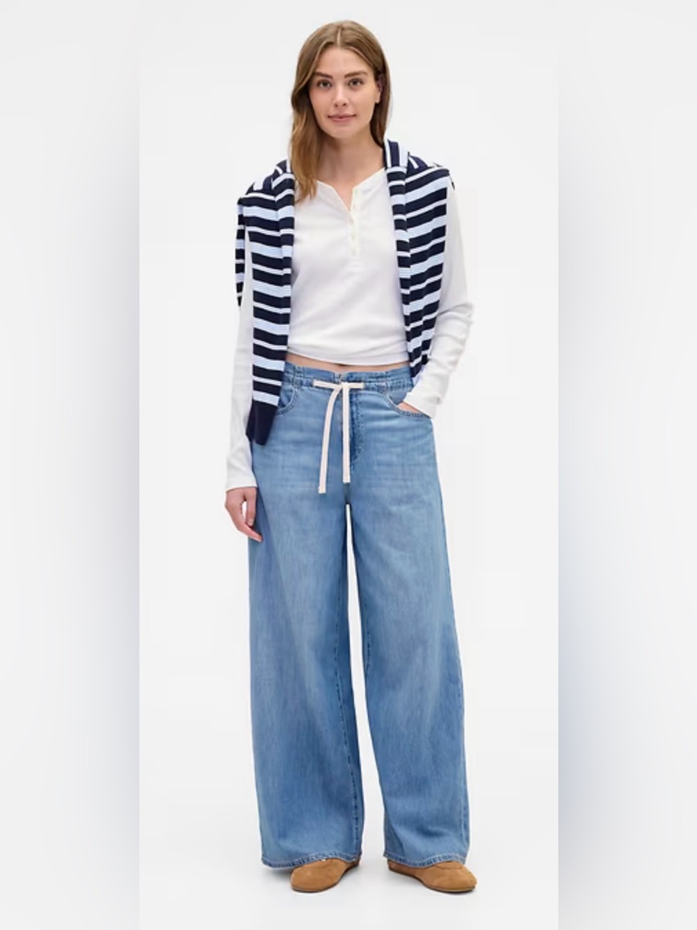 GAP Light Blue Wide Leg Drawstring Jeans